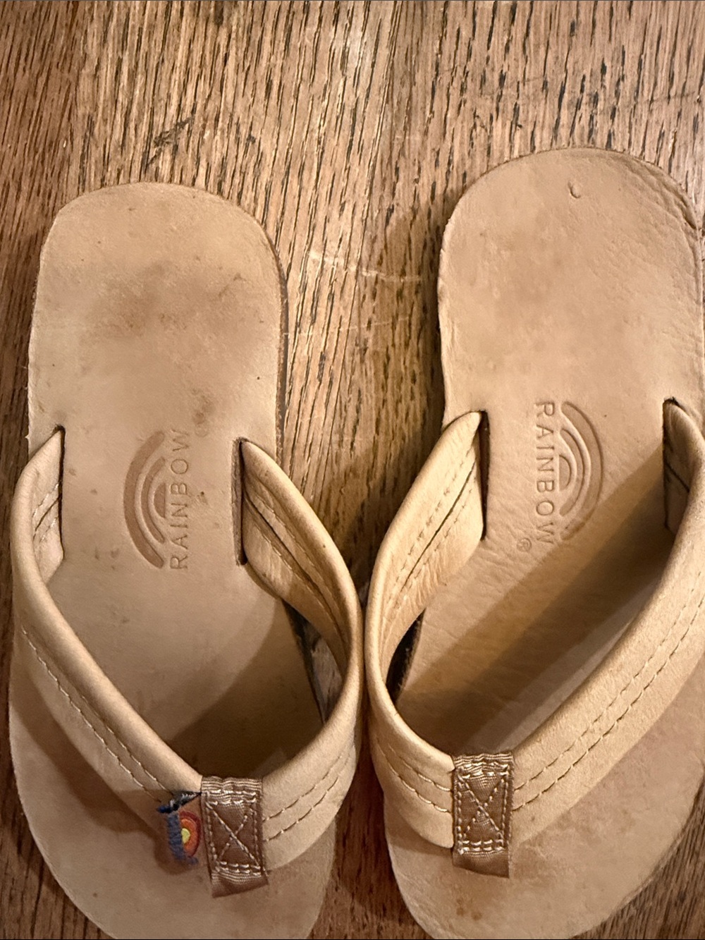 Rainbow Beige Leather Flip Flops kids sandals youth size 11/12 - Picture 7 of 8